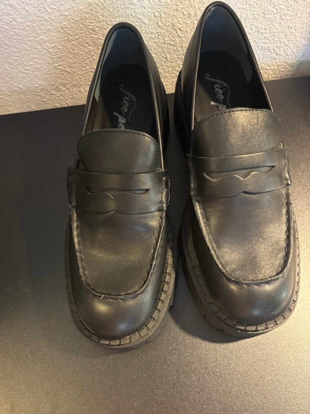 Free People Black Leather Penny Loafers